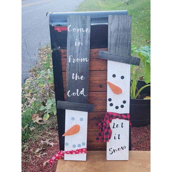 Handmade Wooden Snowman Porch Boards With Hat & Scarve - Picture 1 of 4